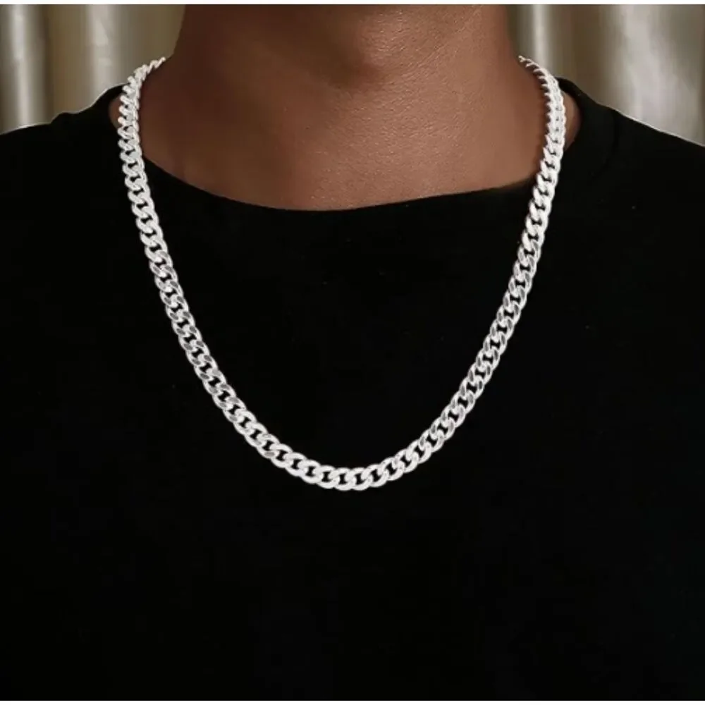 925 Sterling Silver Plated Stainless Steel 9mm Cuban Link Unique Closure